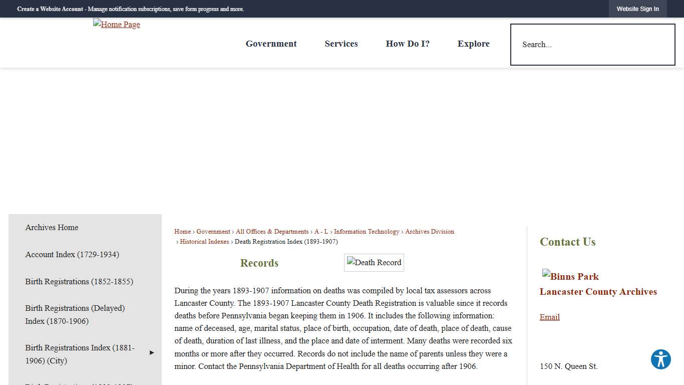 Death Registration Index (1893-1907) | Lancaster County, PA - Official Website