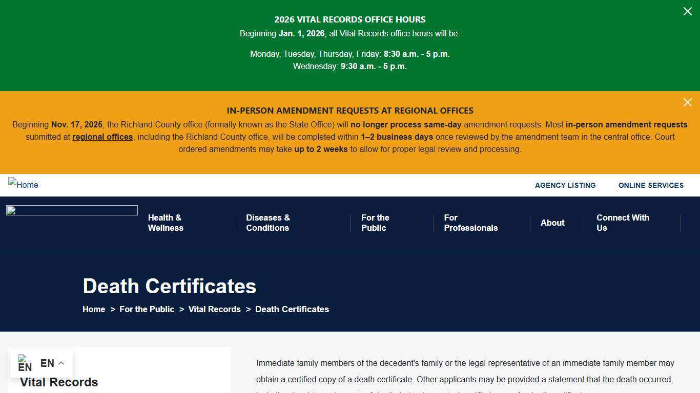 Death Certificates | South Carolina Department of Public Health